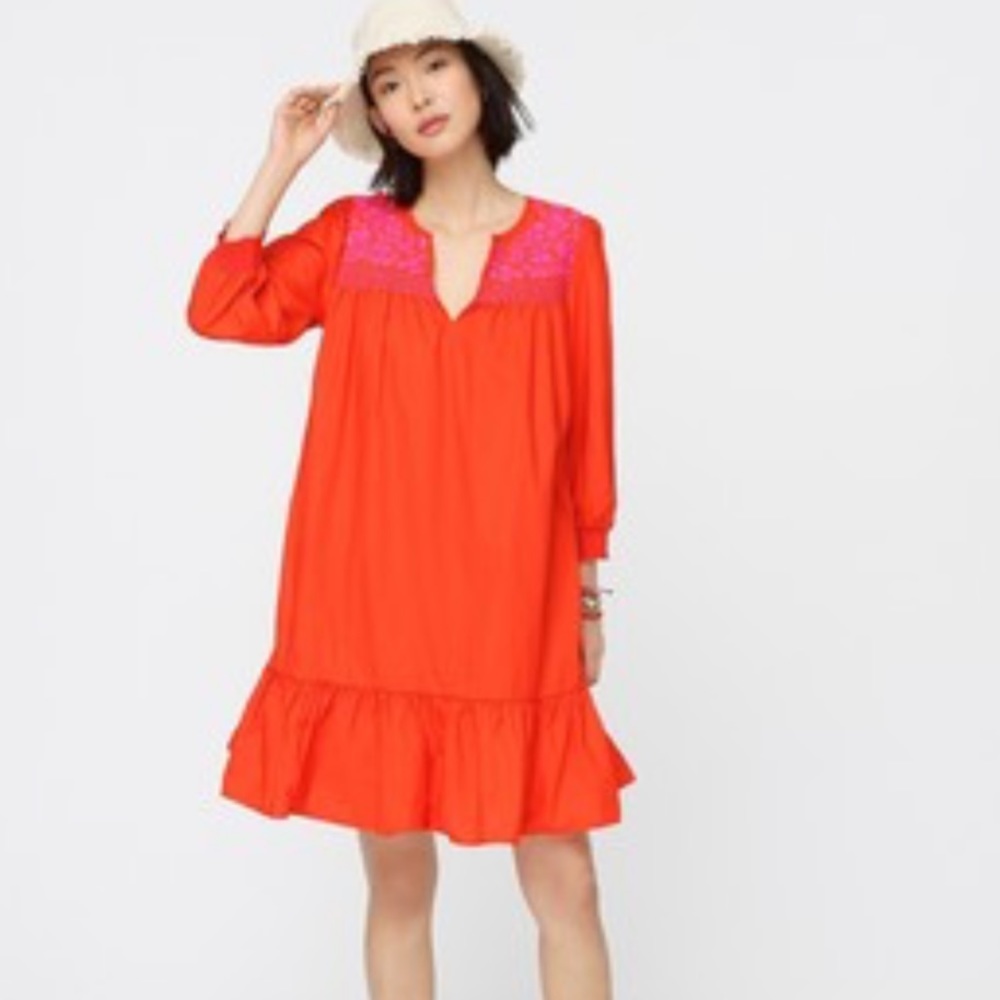 J. Crew embroidered popover dress with ruffle hem